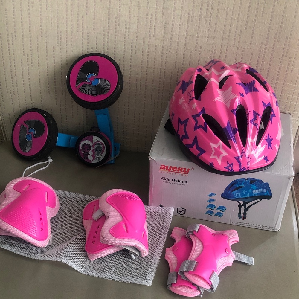 Pink Kids Helmet and Protective Gear Set